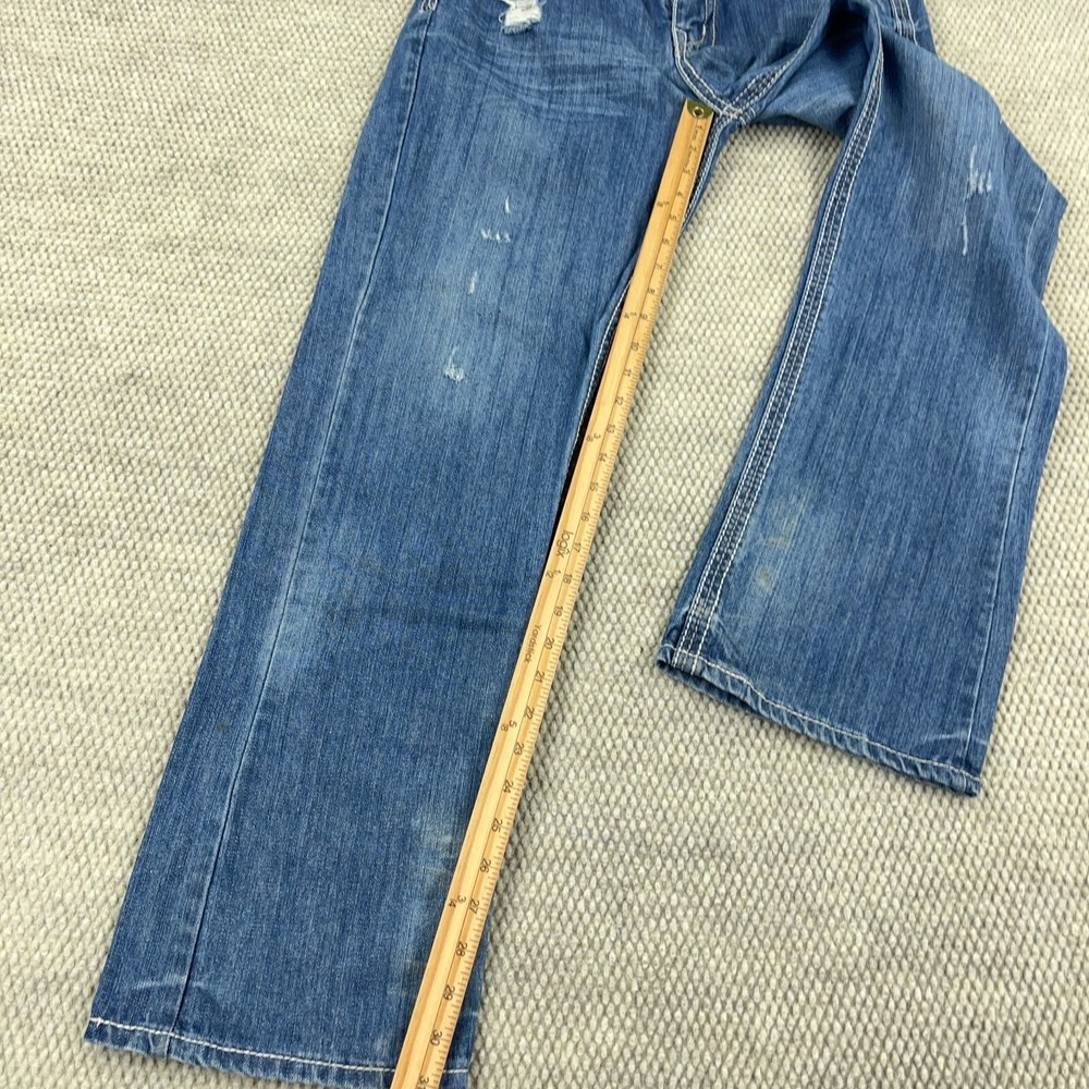 CJ Black Jeans Men 30x32 Relaxed Straight Flap Pockets Embroidered Med Wash Fade - Picture 11 of 16